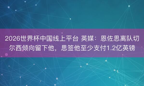 2026世界杯中国线上平台 英媒：恩佐思离队切尔西倾向留下他，思签他至少支付1.2亿英镑