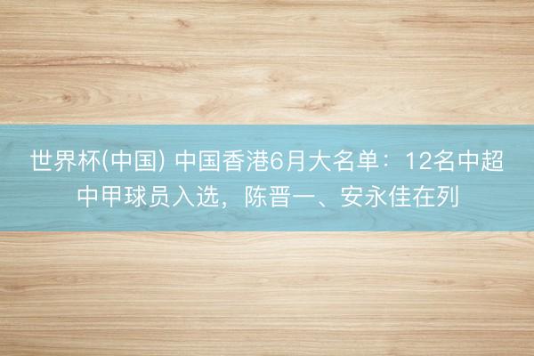 世界杯(中国) 中国香港6月大名单：12名中超中甲球员入选，陈晋一、安永佳在列