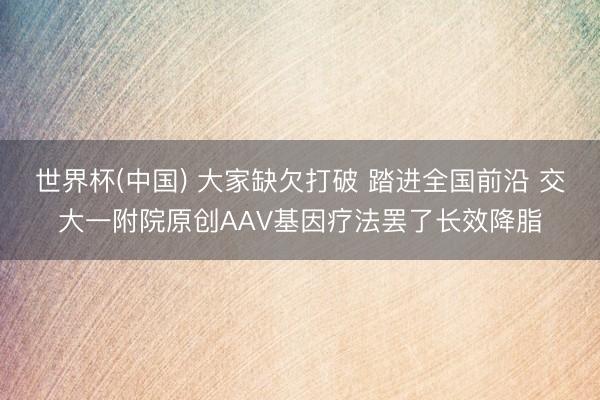 世界杯(中国) 大家缺欠打破 踏进全国前沿 交大一附院原创AAV基因疗法罢了长效降脂