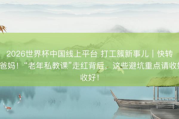 2026世界杯中国线上平台 打工簇新事儿|快转给爸妈!“老年私教课”走红背后,这些避坑重点请收好!