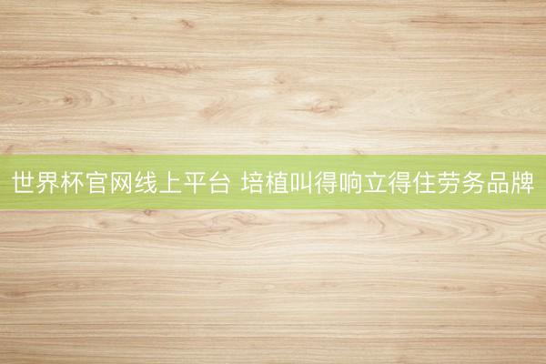 世界杯官网线上平台 培植叫得响立得住劳务品牌